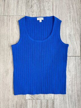 EUC St. John Sport Cobalt Blue Wool Blend Ribbed Knit Tank Top size S